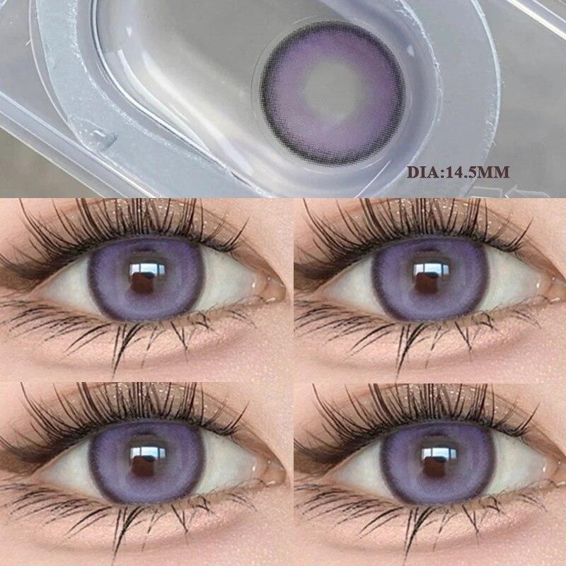Mill Creek 2 Stück farbige Kontaktlinsen, kreisförmiger Durchmesser, 14,5 mm, Myopie, Pupillen, blaue graue Augen, großer Durchmesser, Make-up, violette Linse 0 violett
