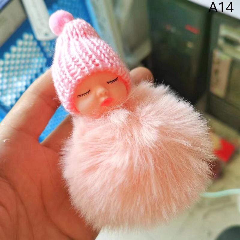 Pompom Schlafender Baby-Schlüsselanhänger, süßer, flauschiger Plüsch-Puppen-Schlüsselanhänger, Frauen, Mädchen, Tasche, Schlüsselanhänger, Autos, Schlüsselanhänger, Schmuck as the picture