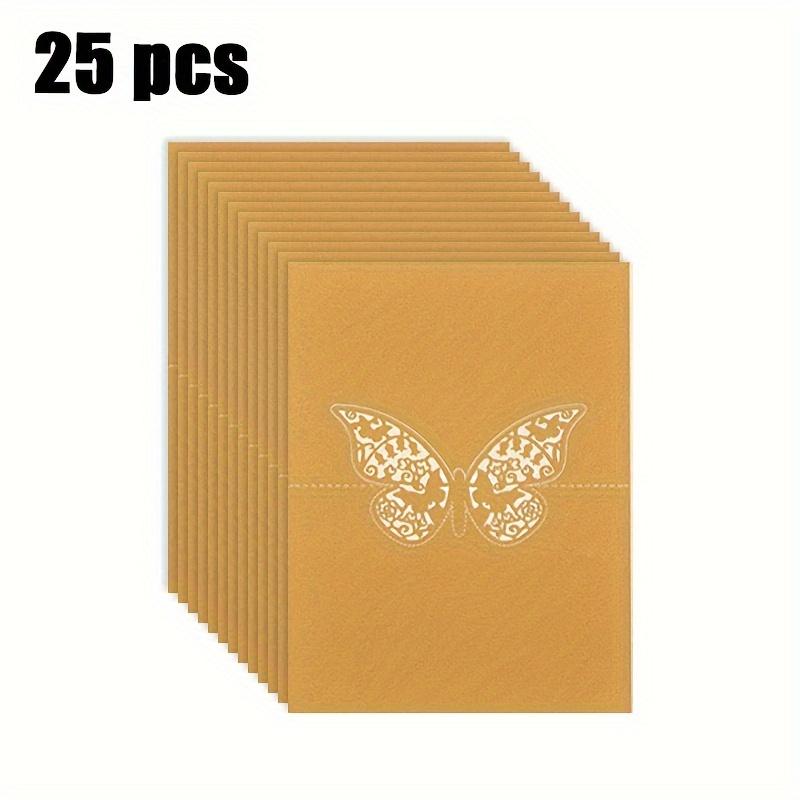 25 Stück 3D-Visitenkarten mit Schmetterlingen, goldene Visitenkarten, lasergeschnittenes Design, Tischkarten, Gästenamen, Tischdekoration, Empfang, Essenslogo 25pcs
