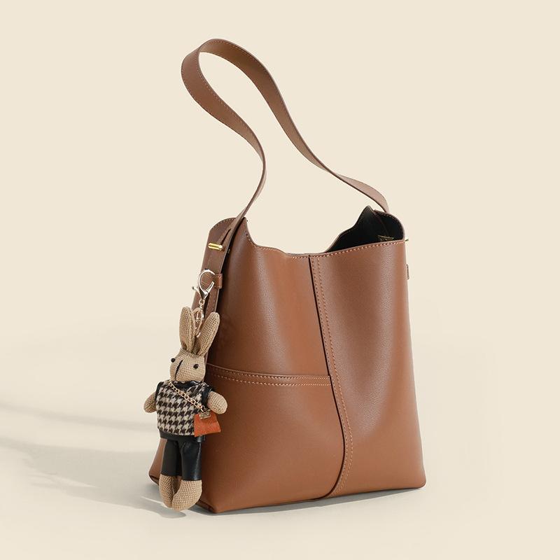 Eimer Tasche für Damen Neue Echte Leder Damen Tasche Herbst und Winter Ein Schulter Crossbody Große Kapazität Pendeln Spielzeug Tasche brown
