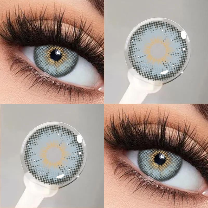 MILLCREEK 2 Stück Farbige Kontaktlinsen blau/grün/braun/grau 14,0 mm Iris-Kontaktlinsen mit Sehstärke -7.00