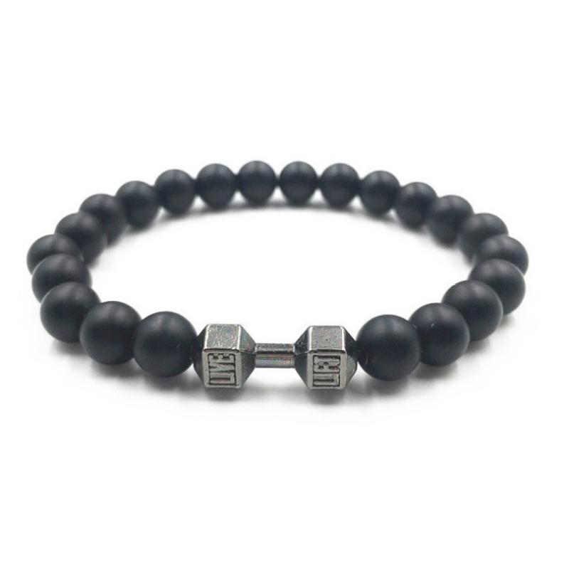 Lava Armband Schwarz Vulkanstein schwarz Matt Hantel Perlen Armbänder Für Frauen Männer Fitness Langhantel Schmuck Herren Armbänder