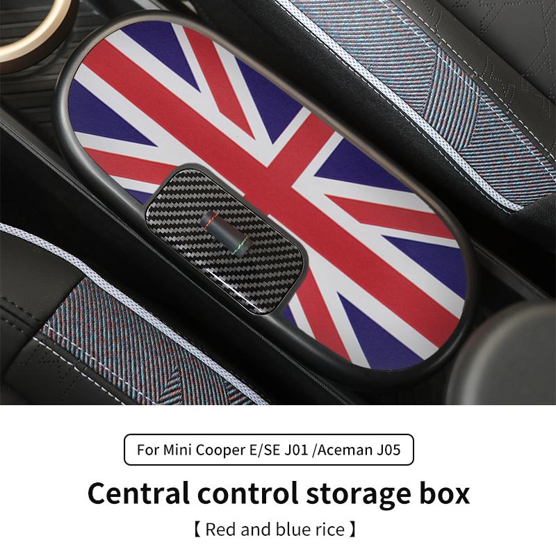 Zentrale Aufbewahrungsbox für BMW Mini Cooper E/SE J01 J05 Aceman 2024 2025 Zentrale Armlehnen-Aufbewahrungsbox Autozubehör Red and blue rice
