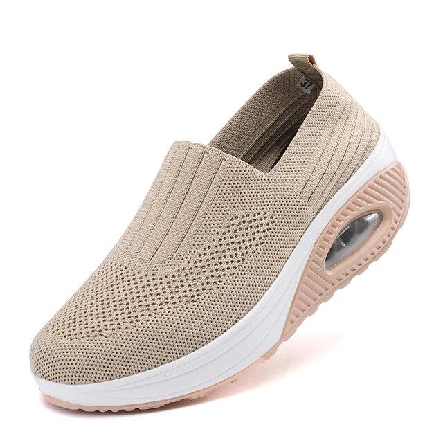 Damen Wanderschuhe Air Kissen Rutschfeste Orthopädische Schuhe Damen Plateau Pantoletten Atmungsaktive Keilabsatz Damen Sneakers 37 beige