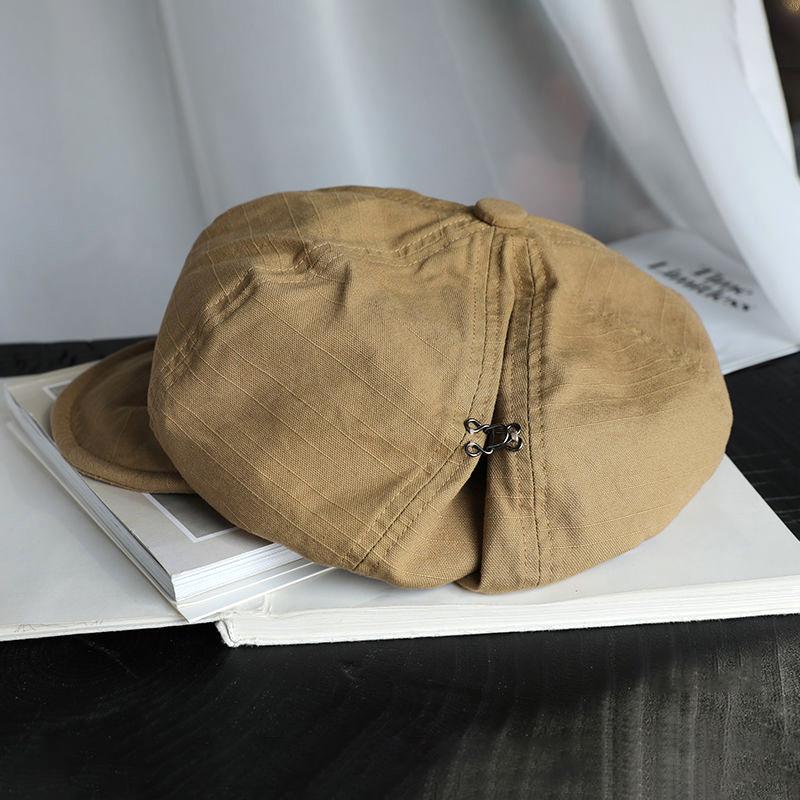 Neue japanische Baumwoll-Hanf-Barettmütze für Damen Frühling Sommer Einfarbig Achteckige Schiebermütze Künstler Maler Weiche Krempe Schirmmütze One Size beige