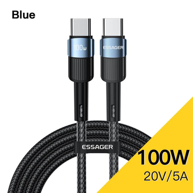 Essager 100W USB Typ C auf USB C Kabel USB-C PD Schnellladegerät Kabel für MacBook Samsung Xiaomi Typ-C USB C Kabel 2m 100W C-C blau