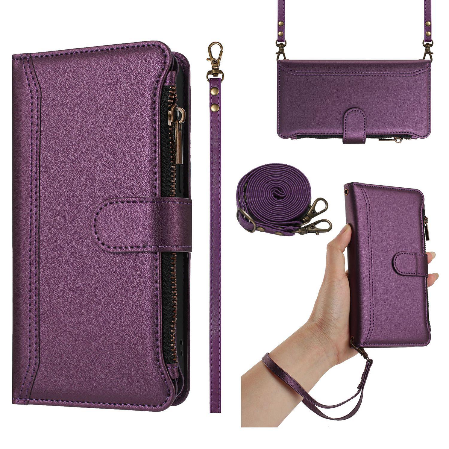 Leder Wallet Klapphülle für Samsung Galaxy S26 S25 S24 S23 S22 S21 S20 Ultra Plus FE Edge S10 S9 S8 S7 Edge Crossbody-Gurt und Handgelenkschlaufe Samsung Galaxy S25 Plus