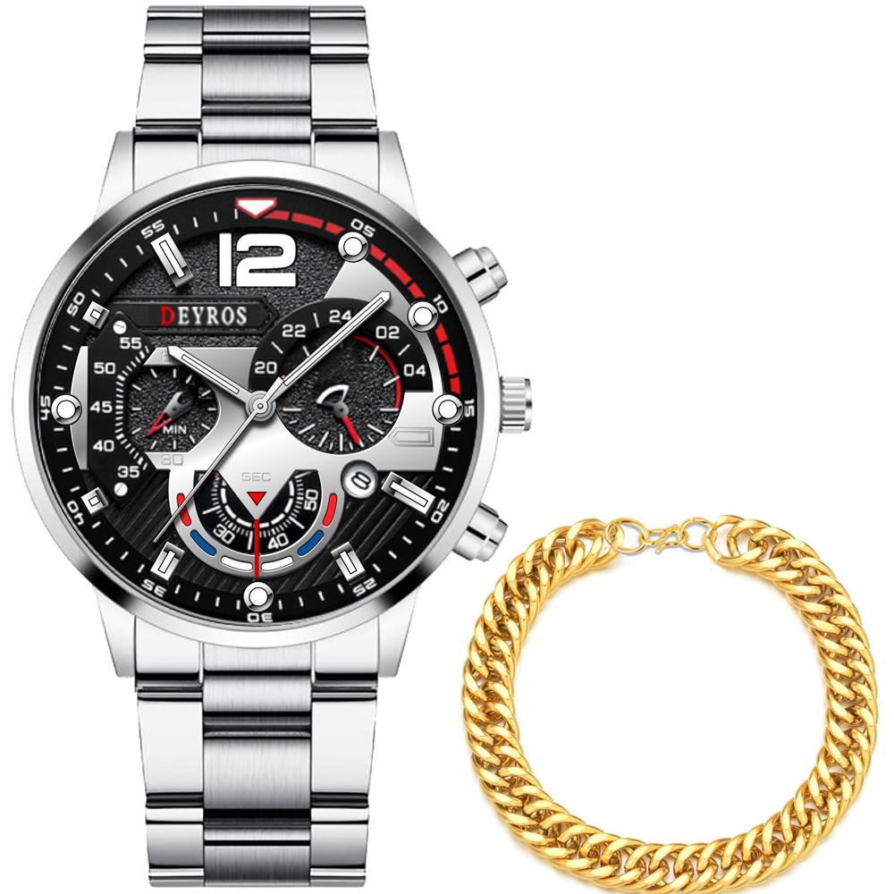 Mode Männer Uhren Armband Mann Kalender Quarz Armbanduhren Luxus Männer Casual Business Uhr Sport Männlich Uhren Uhren Masculino silber/schwarz