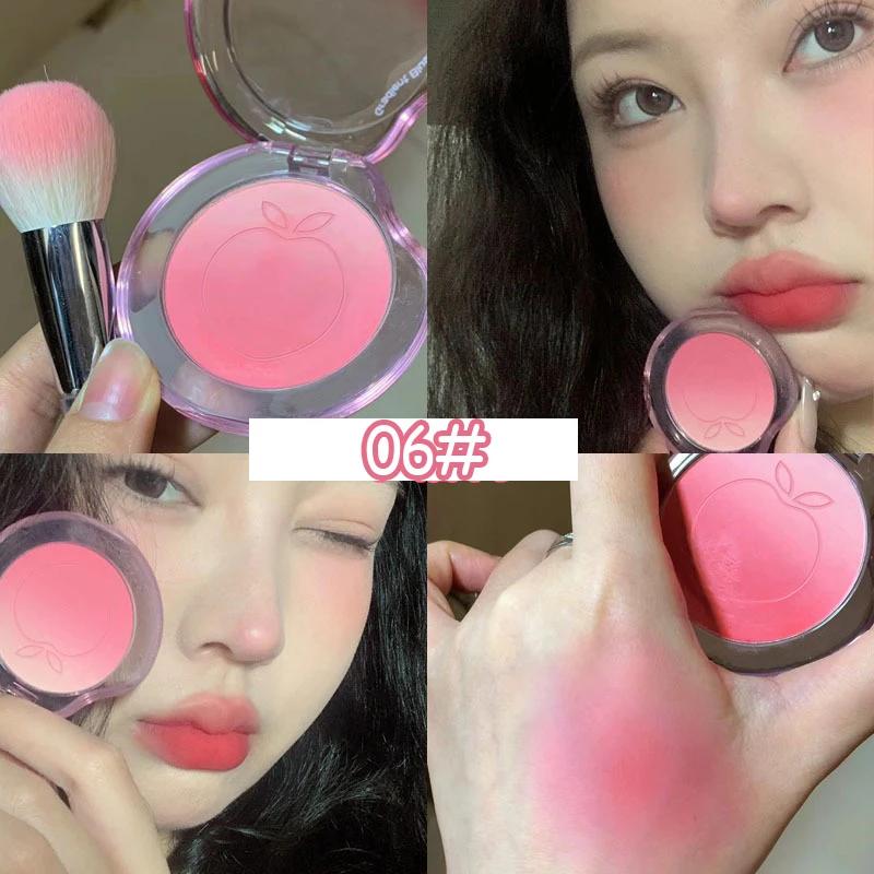 Pfirsichrosa Rouge, matt, Wangentönung, Rouge-Make-up, dauerhaftes Aufhellen des Gesichts, glattes Rouge-Puder, Kosmetik