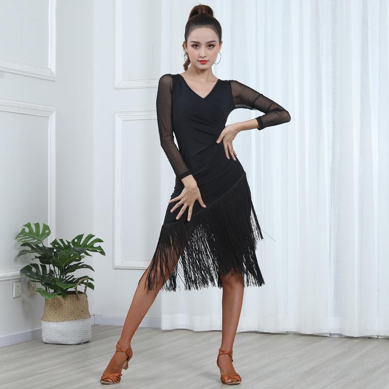 Sexy kurzärmeliges Latin-Tanz-Fransen-Einteiler-Kleid für Damen, Tanzsaal, Tango, Cha-Cha, Rumba, Kostüme im Angebot L