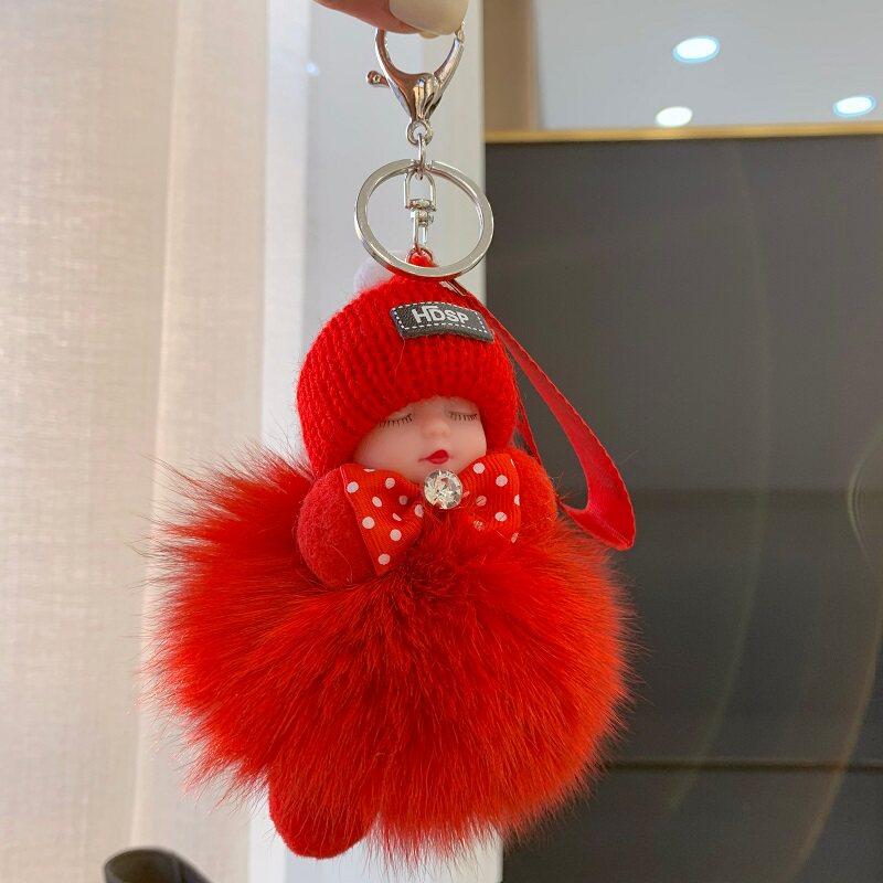 Schlafendes Baby Plüsch Schlüsselanhänger Anhänger Niedliche Fuchs Puppe Schlüsselanhänger Mädchen Taschen Anhänger Auto Schlüsselanhänger Luxus Rucksack Dekoration Zubehör 12 cm red
