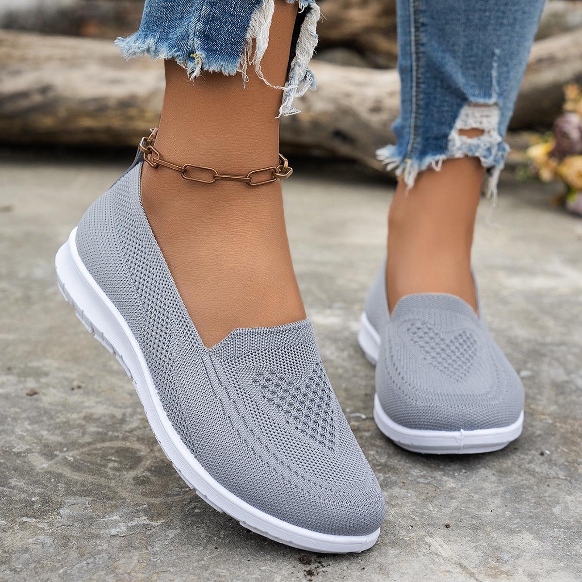 Freizeitschuhe für Damen in Übergrößen, Neue runde Sportschuhe für Damen mit niedrigem Absatz, aus Netzgewebe gewebt 39 grau
