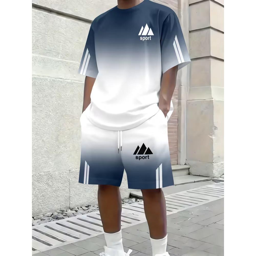 Herren T-Shirt Anzüge 2-teilige Outfits Shorts Kurzarm Rundhalsausschnitt Sommer Kokospalme Mode Lässig Urlaub Tägliche Kleidung 3XL