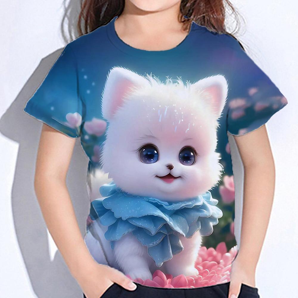 Mädchen T-Shirt 3D Druck T-Shirt für Mädchen Kleidung Lässig Kinder Sommer Kurzarm 160 gray