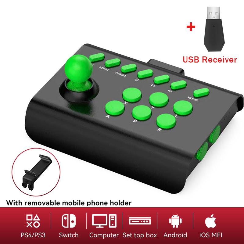 VAORLO Arcade Game Stick Joystick Controller für Nintendo Switch PS4 PS3 8bitdo Ultimate Pandora Box PC IOS Handy Black Green With Receiver