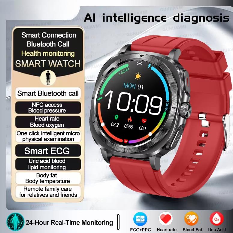 2025 Neue Gesundheitsuhr 7 Ultra Smartwatch Harnsäure Blutfette EKG+PPG Blutdruck Herzfrequenz Smartwatch Red-silicone