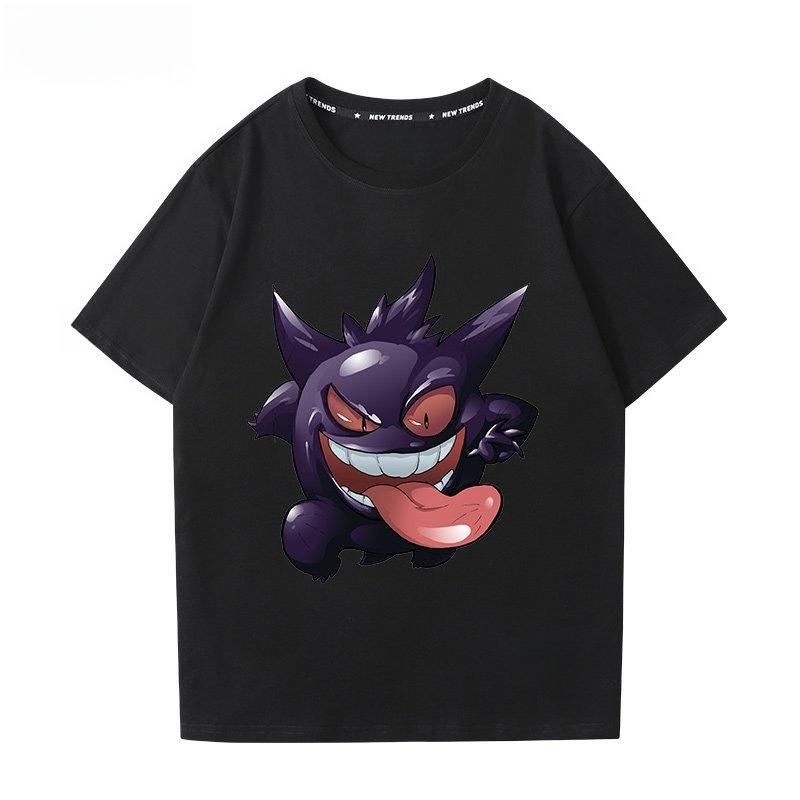 Pokémon Gengar Druck T-Shirt Reines Baumwoll-T-Shirt Herren Sommer 2026 Mode Oversize Streetwear Lässig Y2K Oberteile Streetwear Kleidung 3XL black