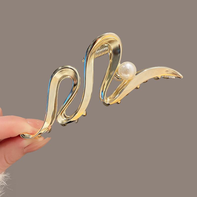 Frauen Haar Klaue Korea Gold Silber Metall Perle Wellen Geometrische Haar Zubehör Für Frauen Krabben Klemme Haar Fängt Clip headwear gold