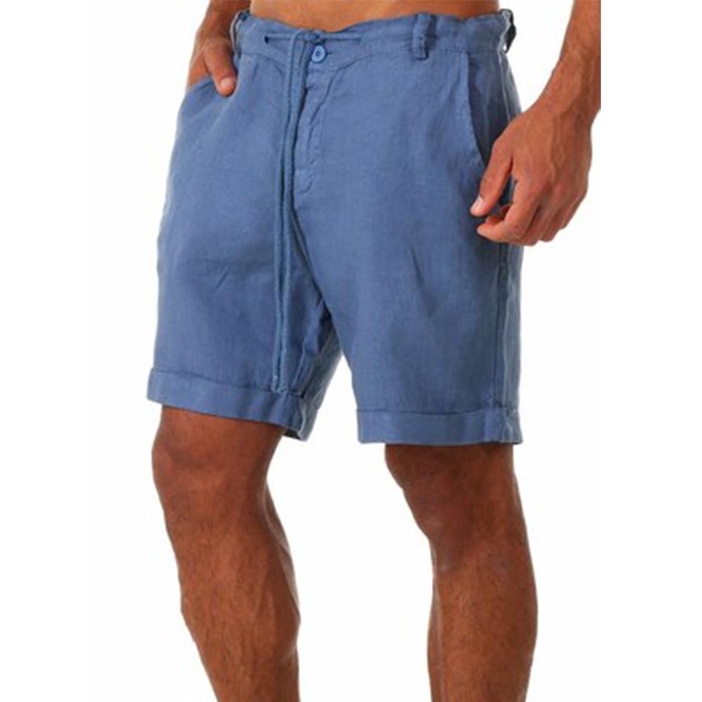 Neue männer Baumwolle Leinen shorts Hosen Männlichen Sommer Atmungs Einfarbig Leinen Hosen Fitness Streetwear S-3XL L denim-blau