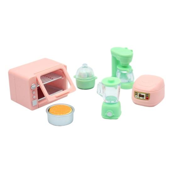 Miniatur-Puppenhaus-Küchenset mit lebensechtem Ofen, Reiskocher, realistisches, kompaktes Miniatur-Lebensmittelszenenmodell Sets