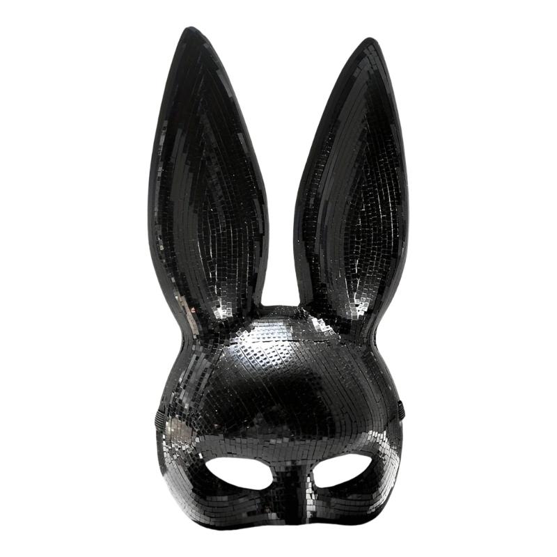 Realistische Hasen-Tier-Maske für Erwachsene Cosplay Hasen-Kostüm-Accessoire Große Augen-Designs Atmungsaktive Maske Charme schwarz