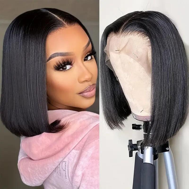 Europäische und Amerikanische Mode Damen Bob Perücke Afrikanisch Mittellang Gerade Spitze Front Stil Perücke schwarz