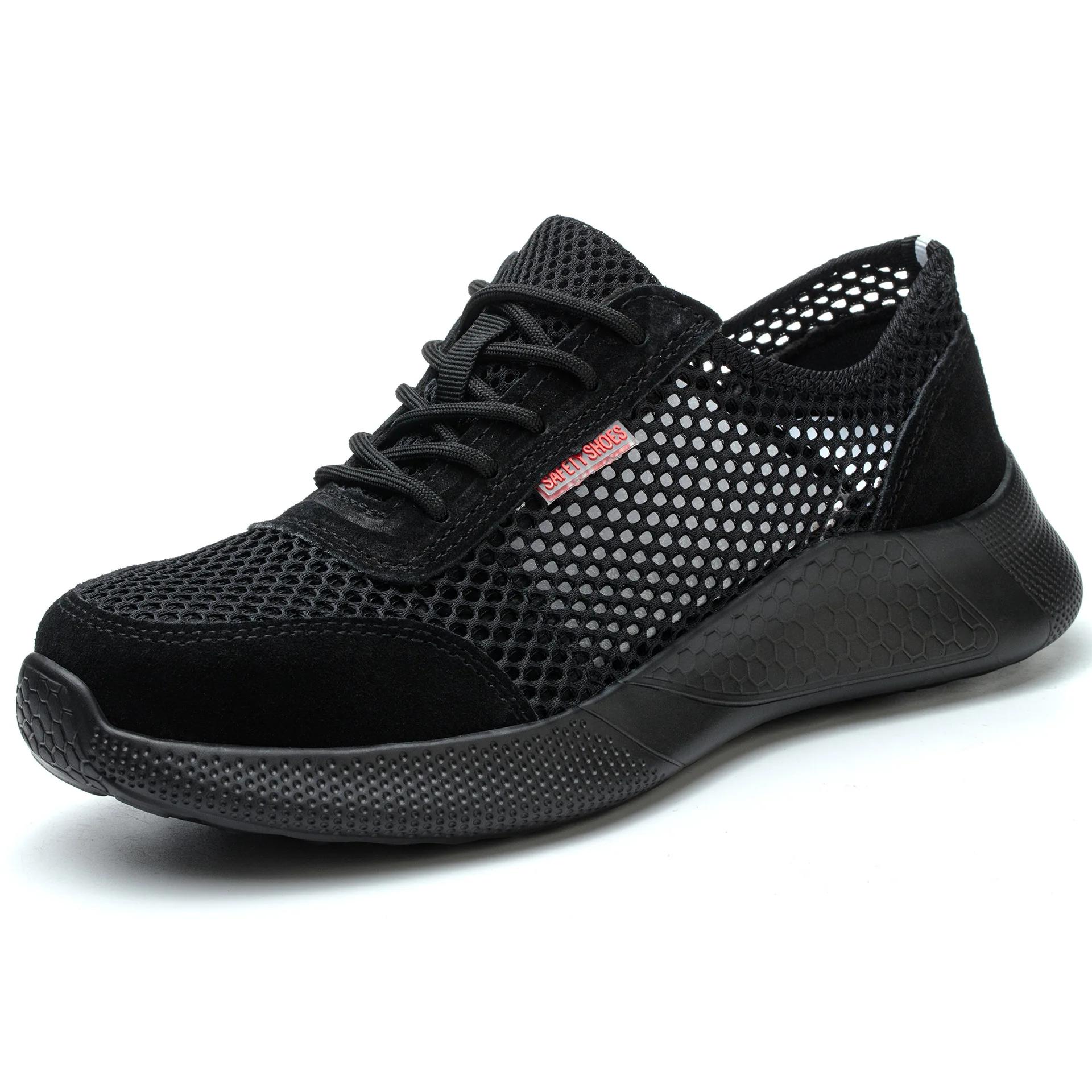 Atmungsaktive Herren Arbeitsschuhe Sommer Sicherheitsschuhe Leichte Schutz-Sneakers Sicherheitsschuhe mit Stahlkappe Herren Durchstichsichere Stiefel 44 schwarz
