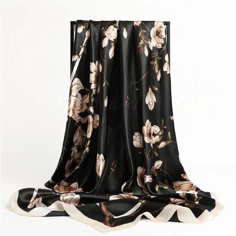 Quadratischer Seidenimitat-Satin-Frauen-eleganter Schal-Blumen-Verpackungs-Schal Allgleiches Kopftuch-Sonnencreme-Gaze-Schal
