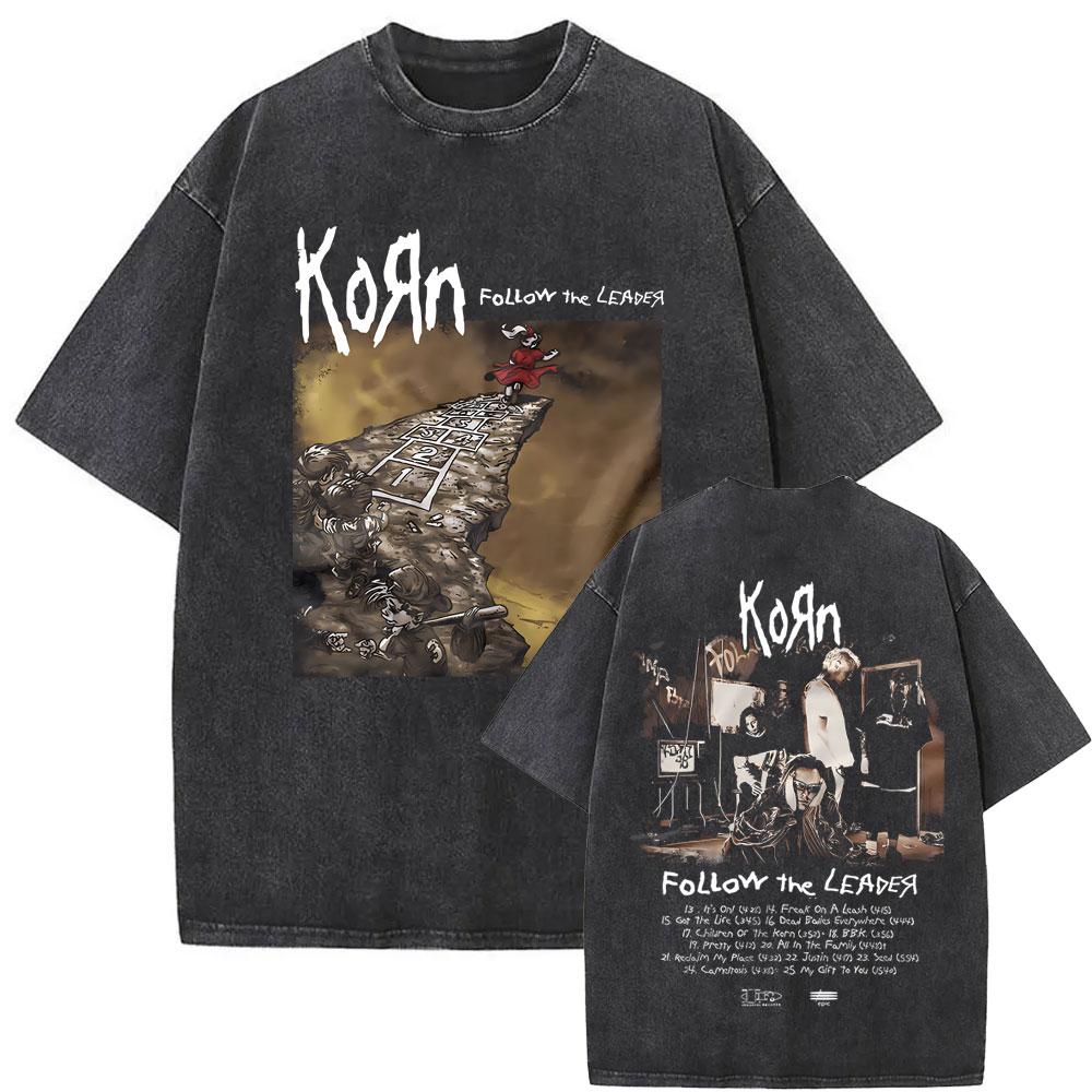 Gewaschenes Vintage Rockband Korn Issues Album Grafik T-Shirt Herren Damen Retro Alternative Metal T-Shirts Herren Oversized T-Shirts 2XL gray