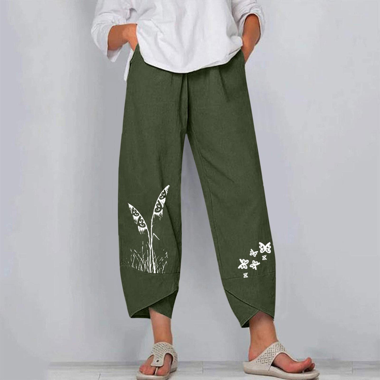 Frauen Plus Größe Damen Mode Lässig Baumwolle Leinen Lange Hosen Solide Breite Beine Harem Hosen Lose Einfarbig Hosen 4XL grün
