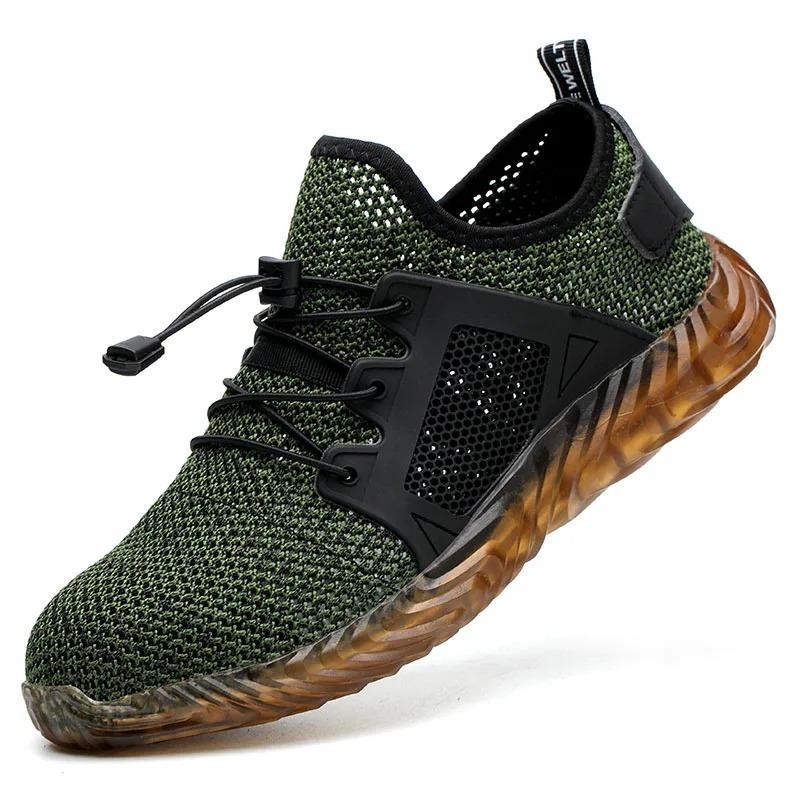 Arbeitsschuhe Herren Sicherheitsschuhe Bauschuhe mit Stahlkappe Arbeitssicherheitsstiefel Herrenschuhe Pannensichere Arbeitsschuhe Sommerschuhe Atmungsaktiv 48 grün