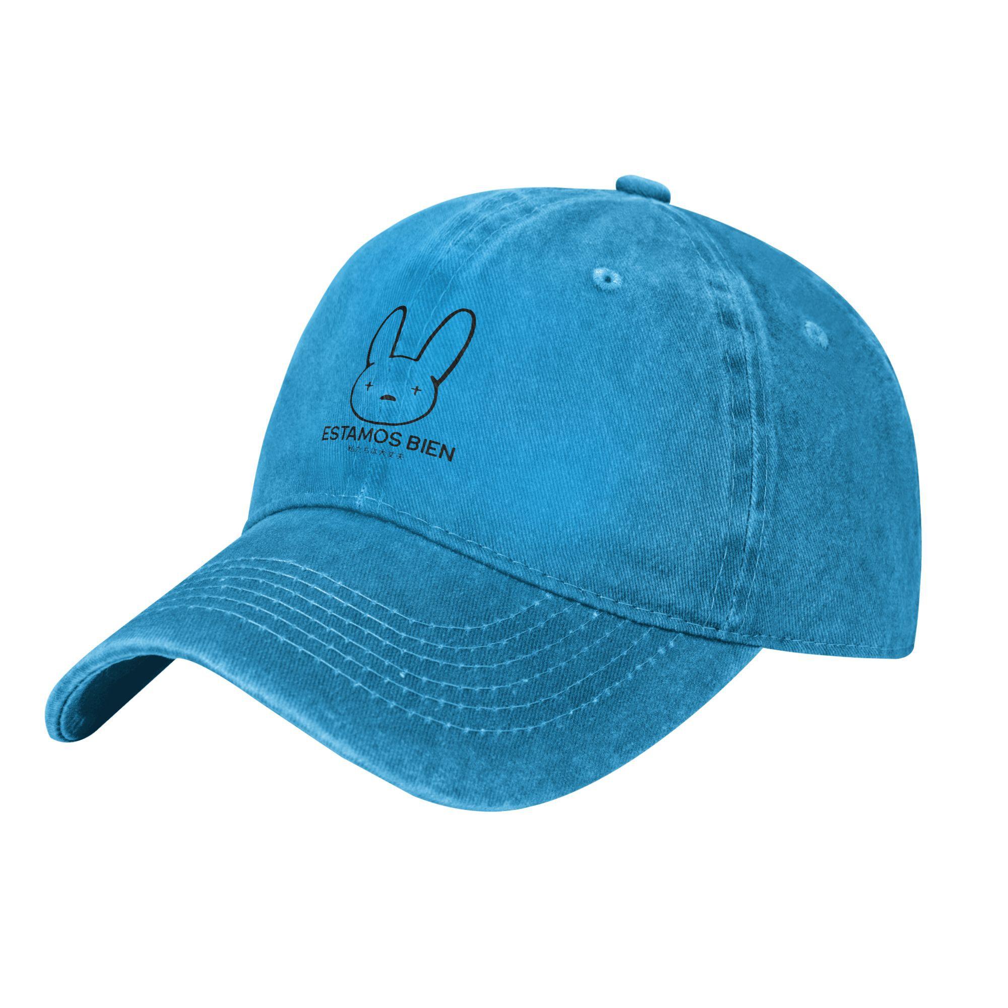 Estamos Bien Bad Bunny Unisex Baseballkappen Used Denim Gewaschene Kappen Hut Vintage Outdoor-Aktivitäten Geschenk Snapback Hut Adjustable blau