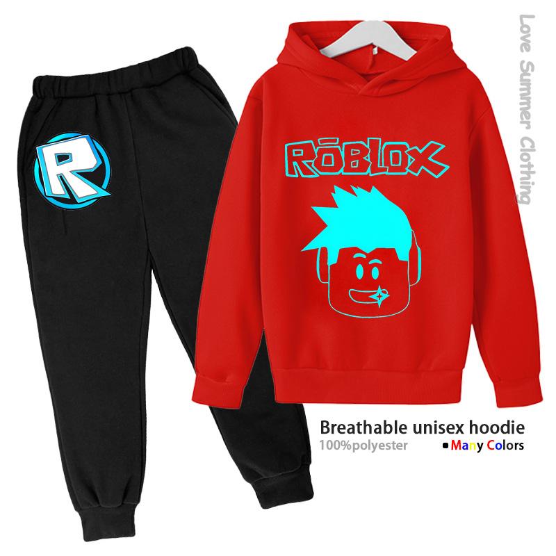 Roblox Unisex Trainingsanzug für Kinder HD-Druck Polyester Sweatpants Neu 2025 Herbst Passendes Set Jungen Sweatshirt Jogger-Set Alltagskleidung Viele Farben Lässig 150 black