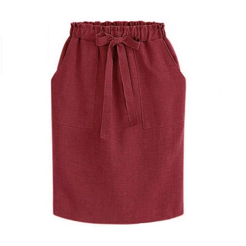 Neue Frühling Sommer Elegante Midi Röcke Damen Büro Bleistift Rock Baumwolle Elastische Taille Paket Hüfte Rock Bogen Rock Grün L bordeaux