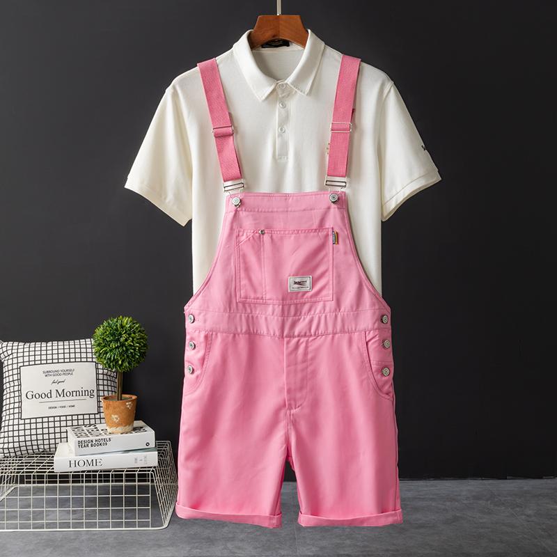 Herren Retro Latzhose Herren Sommer Locker Gerade Lässige Arbeitskleidung Shorts L rosa