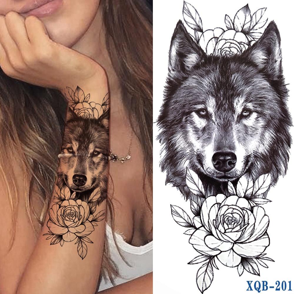 1 STÜCK 210*114 Mm Schwarzwald Tattoo Aufkleber für Männer Frauen Kinder Tiger Wolf Tod Schädel Temporäre Tattoo Gefälschte Henna Skelett König Tier Tatoo XQB-201