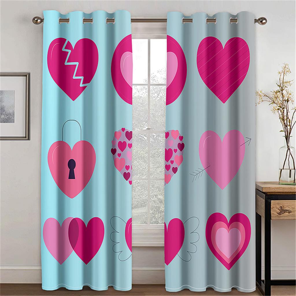 3d vorhänge liebe muster bunte rote pfirsich herz vorhänge balkon wohnzimmer fenster dekorative vorhänge 2 panels 50W130H(CM)X2PCS&Grommet Top