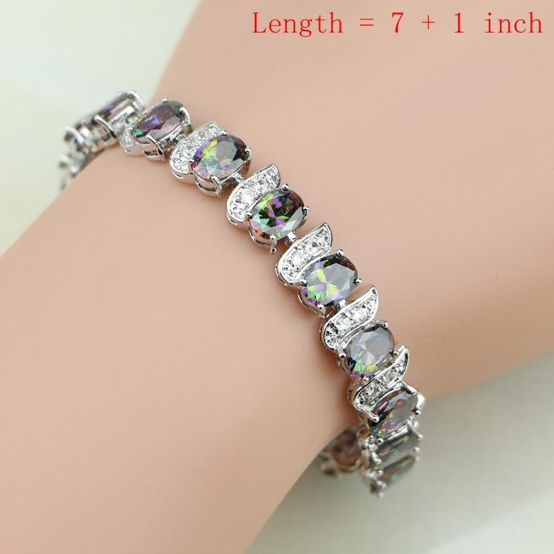 Mystic Rainbow Fire Zirkonia Schmucksets Silber 925 Schmuckdekorationen für Frauen Ohrringe/Anhänger/Halskette/Ring/Armband