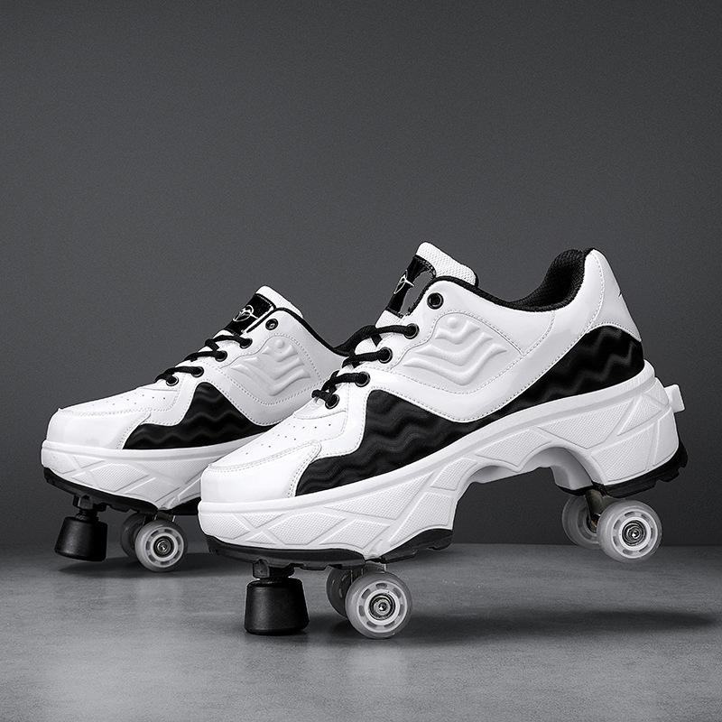 Deformierte Schuhe 6-15 Jahre alt Deformierte Rollschuhe mit vier Rädern können laufen und skaten Skates Mädchen Runaway Schuhe 35