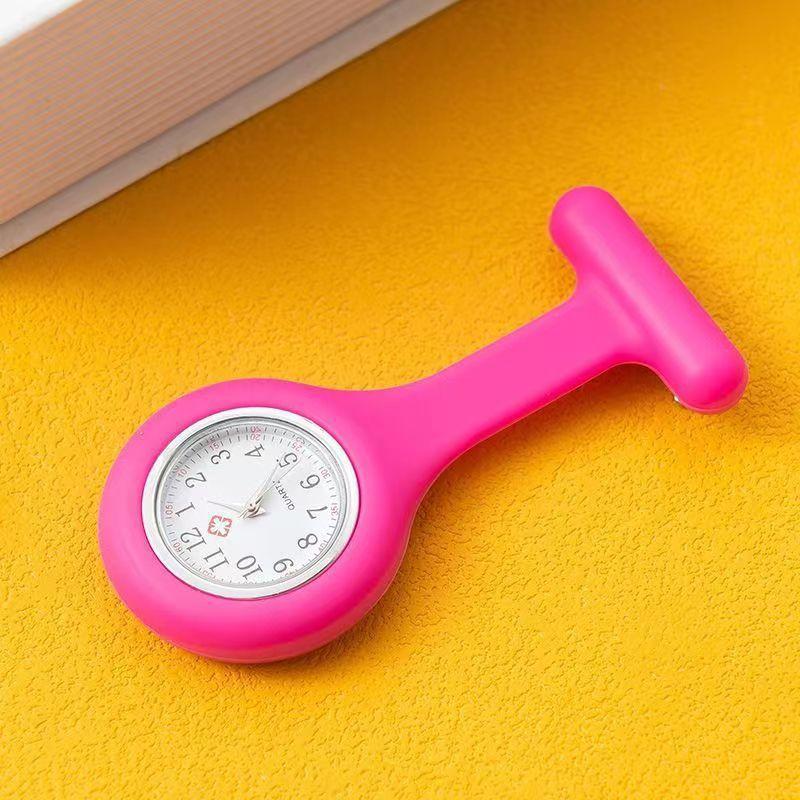 Krankenschwesteruhr aus Silikon mit Clip, medizinische Taschenuhr für Studenten, Frauen und Männer, perfekt für Uniformen, Krankenhäuser und Kliniken rose rot