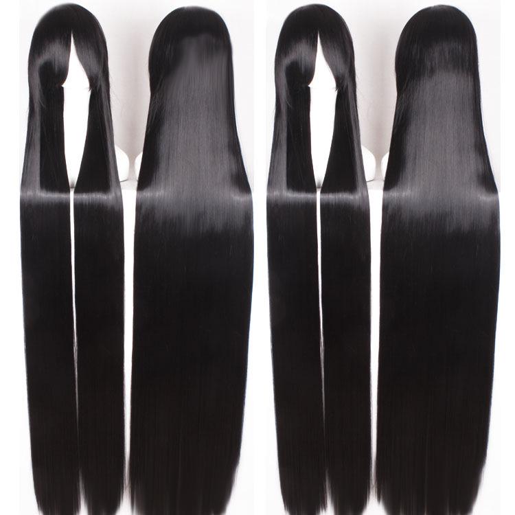 150CM Frauen schwarze Dame lange glatte Haare volle Perücken Cosplay Party Anime Perücke Haarverlängerungen schwarz