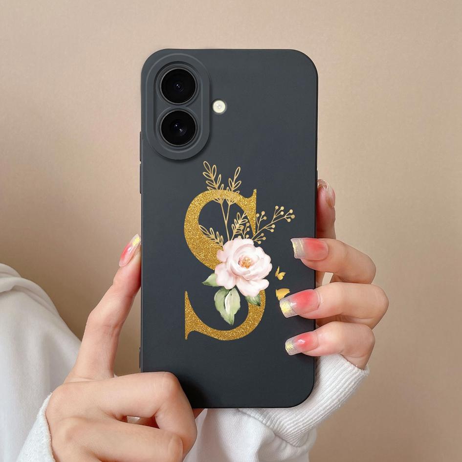 Für Apple iPhone 16 Pro Max 16pro 16plus Hübsche Hülle Einfache Blumen Buchstaben Muster Weiches Silikon Stoßfestes Schutzgehäuse Für iPhone Capas iPhone 16 Pro Max