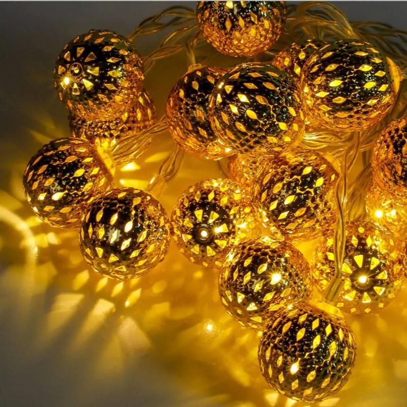 1 Stück LED Marokkanische Lichterkette Batteriebetrieben Goldene Kugel Lichterkette Für Zuhause Außen Hochzeit Party Festival Dekoration 3M20LED-WARM,2PCS