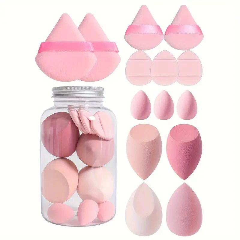14-teiliges Make-up-Schwamm-Mixer Beauty Egg Foundation-Schwämme mit Aufbewahrungsflasche Puderquasten Kosmetische Puff Make-up Zubehör rosa