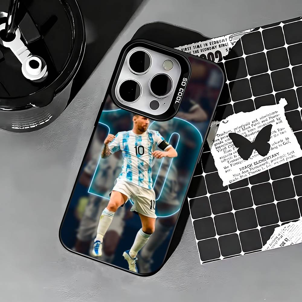 Lionel Messi-Stürmer Handyhülle für iPhone 17,16,15,14,13,12,11 Plus,Pro Max,XS,Farbige silberne Handyhülle iPhone16promax