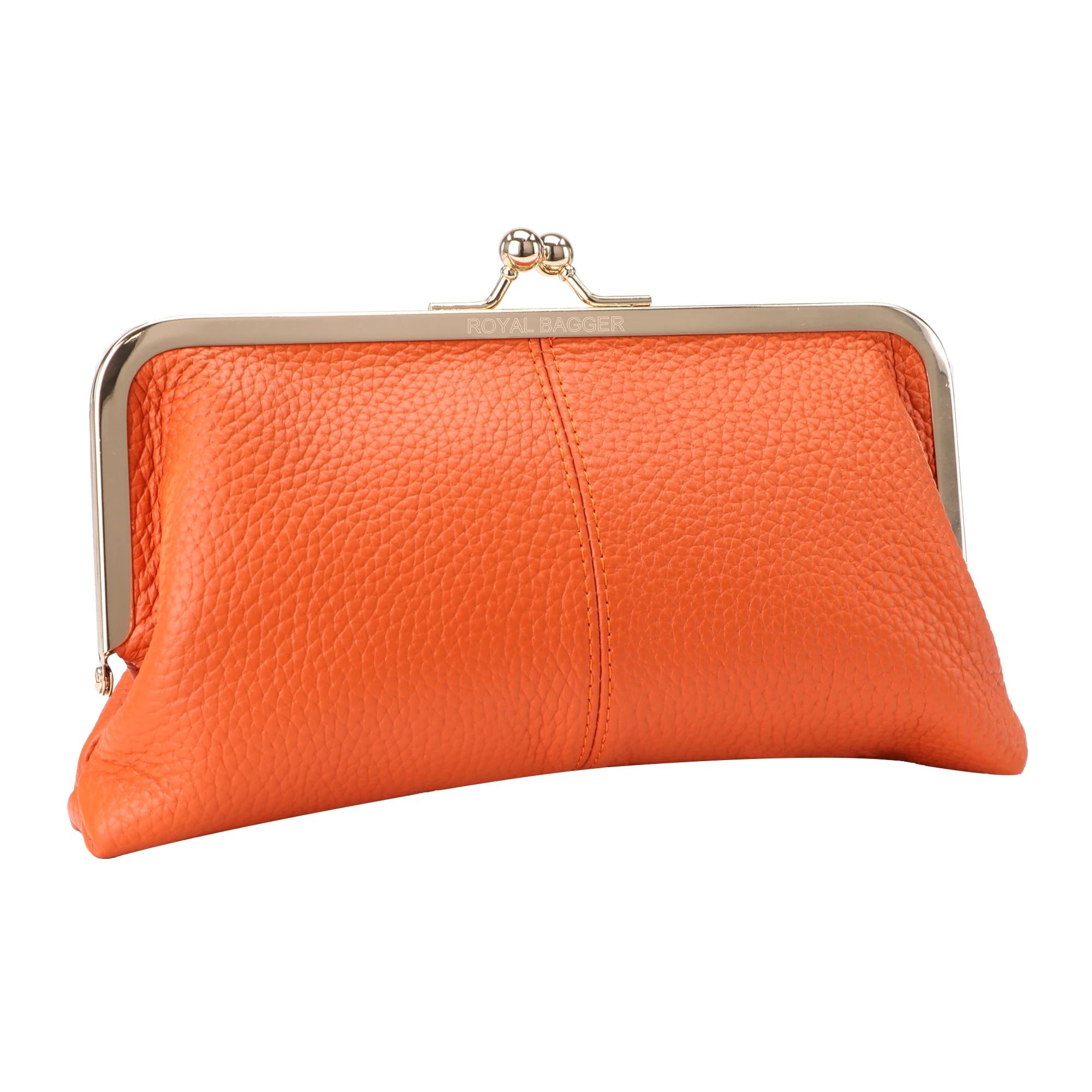 Geldbörse mit Schloss für Damen, echtes Rindsleder, große Kapazität, Kartenhalter, modische Clutch, Handy-Geldbörse 1468 orange