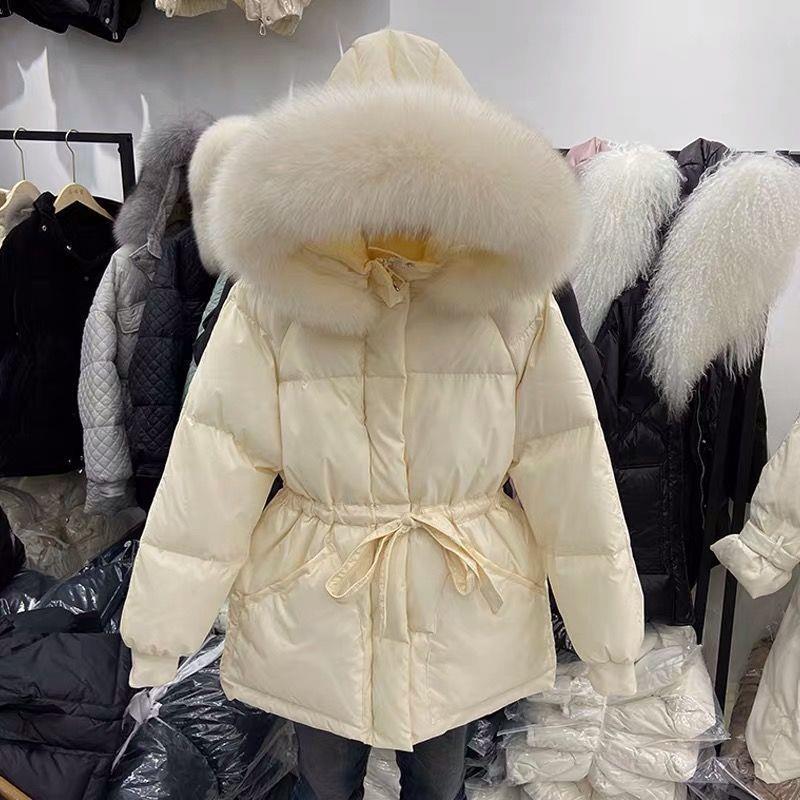 Winter Damen Daunenjacken Ultraleicht Warme Jacke Jacke Kapuzenparka Großer Pelzkragen Mantel S