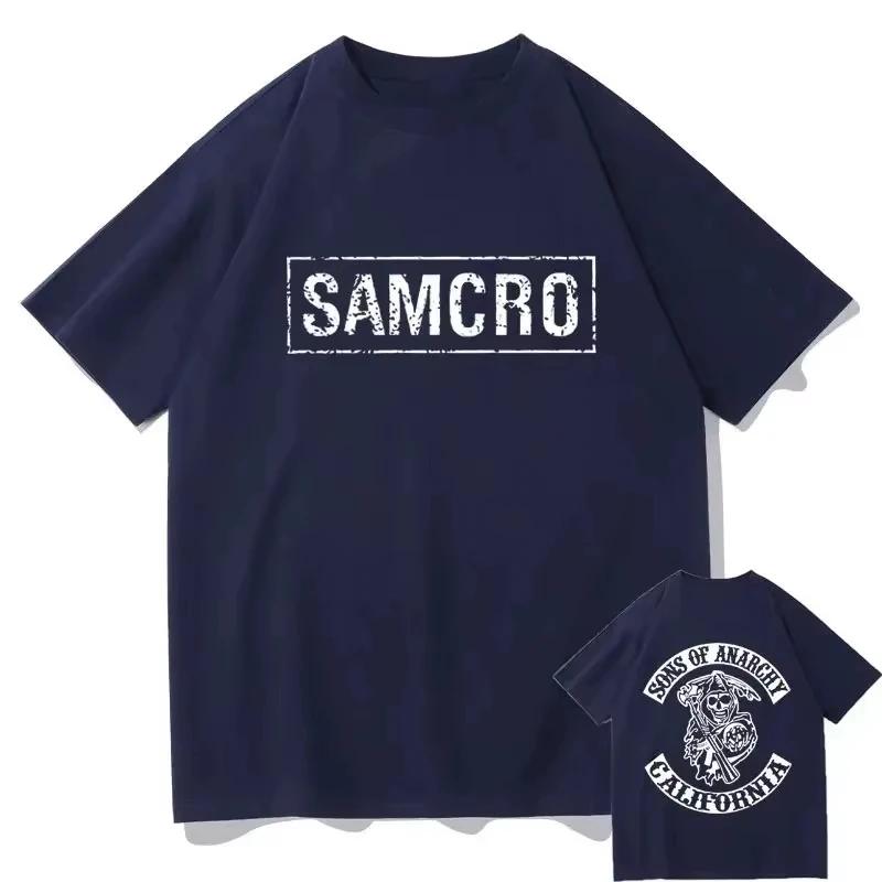 Sons of Anarchy SAMCRO Print T-Shirt Männer Frauen Trend Hip Hop Rock Übergroßes Kurzarm-T-Shirt Sommer Baumwolle T-Shirts Kleidung Tops 4XL schwarz
