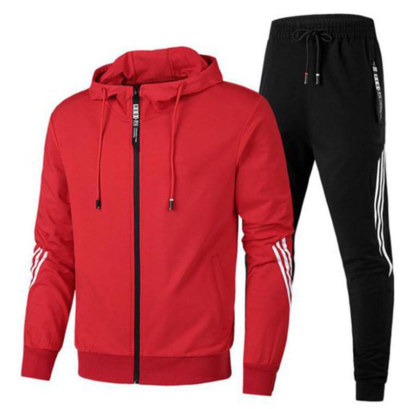 Mode Herren Kapuzenpullover + Sporthose Herbst und Winter lässiger Jogginganzug XL rot