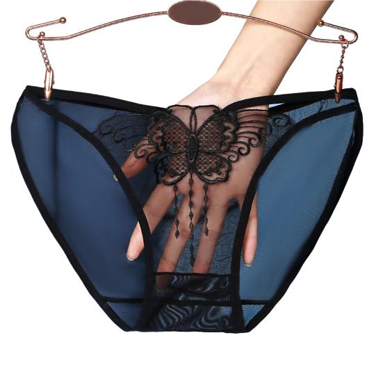 Mittelhohe, nahtlose Stickerei-Schmetterlings-Druck-Frauen-Slips, ultradünne, transparente, sexy Unterhosen XL schwarz